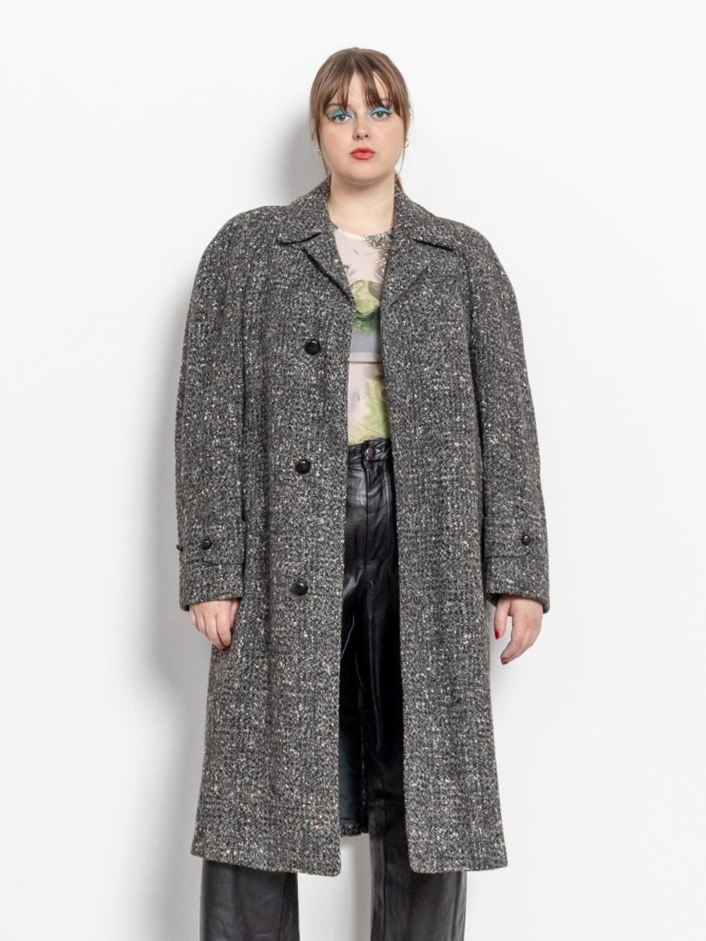 MENSWEAR HOUNDSTOOTH COAT Winter Jacket Wool Vintage Women Men / Xl